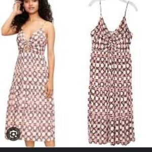 Loft Floral Pink and Brown Women's Dress Midi Sz 6P